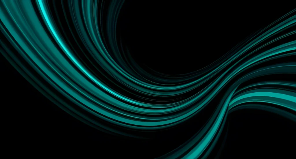 Abstract teal and black vector lines flowing in a minimalist swirl.